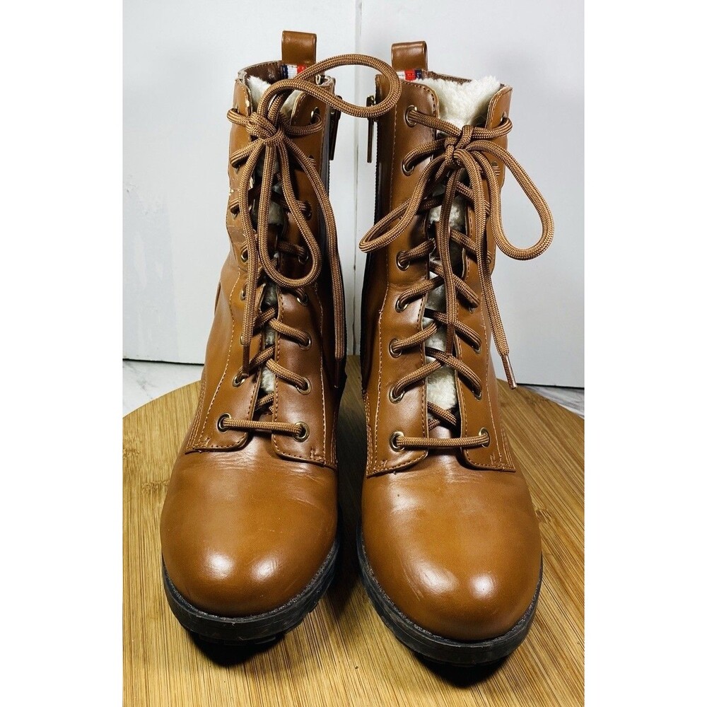 Tommy Hilfiger Women's Brown Block Heel Ankle Boots Booties Lace Up Size 8M - Picture 4 of 7